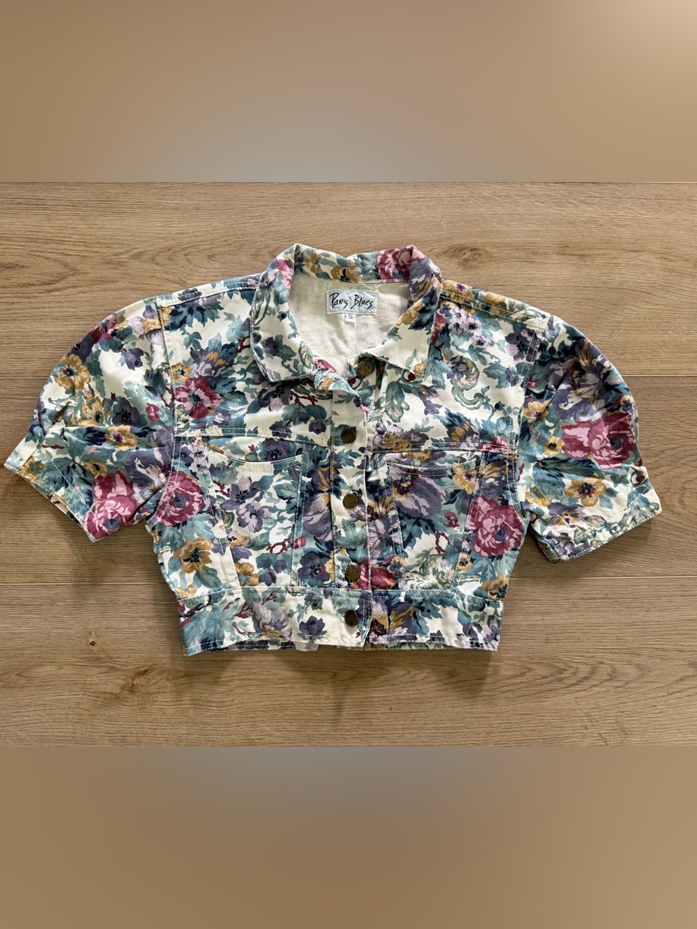 Paris Blues Vintage 90s Floral Cropped Denim Jacket USA Women’s Small Cottagecor